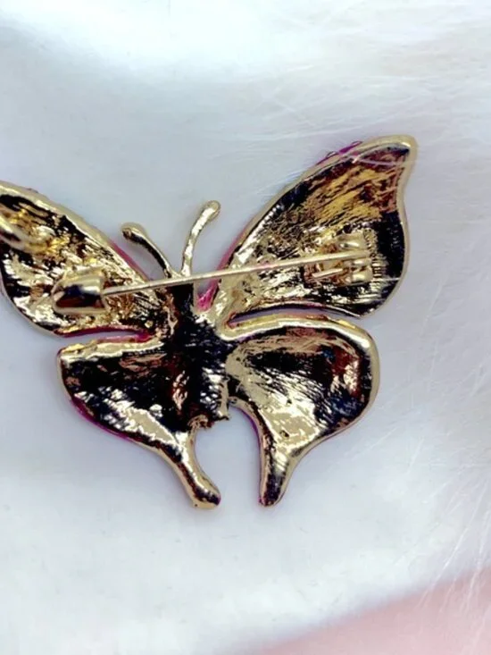 Pink Butterfly Rhinestone Brooch - Picture 2 of 3